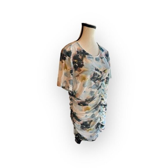 🆕 NWT Torrid 1 2 3 Watercolor Stretch Mesh Neck Ruched Top 14 16 18 20 22 24 - Picture 13 of 16